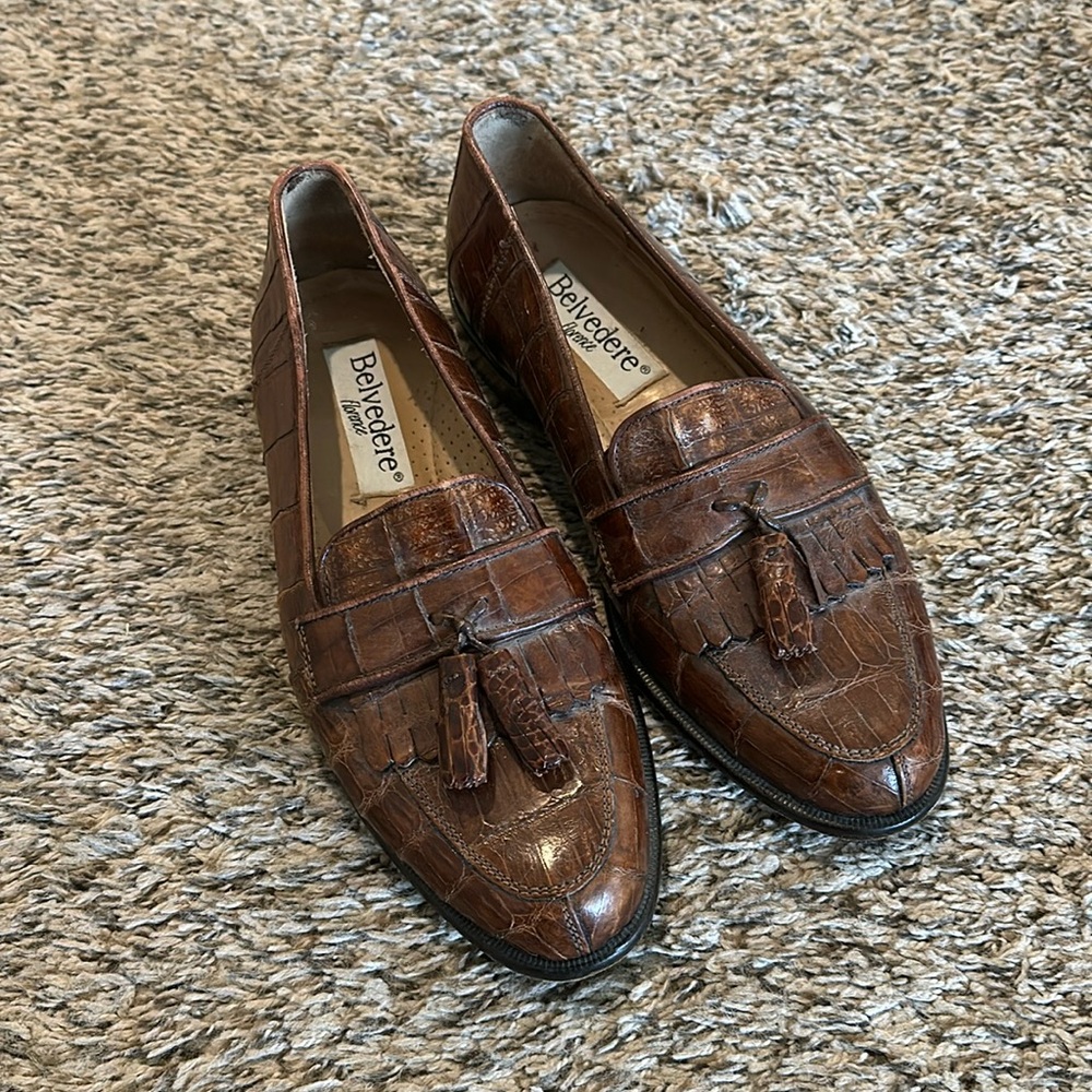Belvedere, Florence; Genuine Italian Handmade Crocodile Loafers/Tassels.